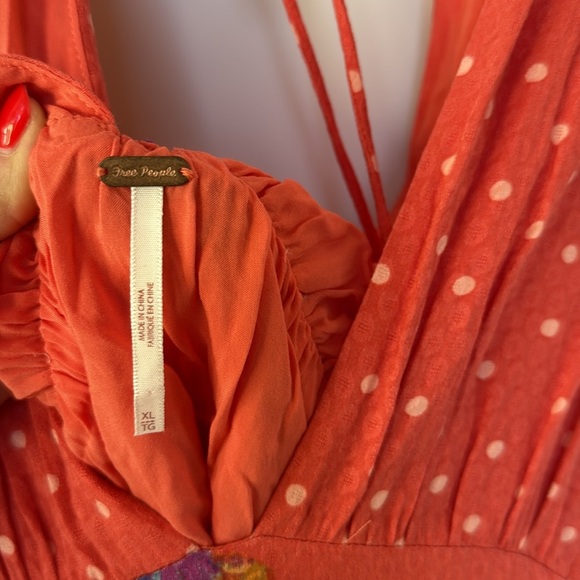 Free People Juniper V Neck Maxi Dress Floral Polka Dot Empire Waist X-LARGE - Picture 11 of 14